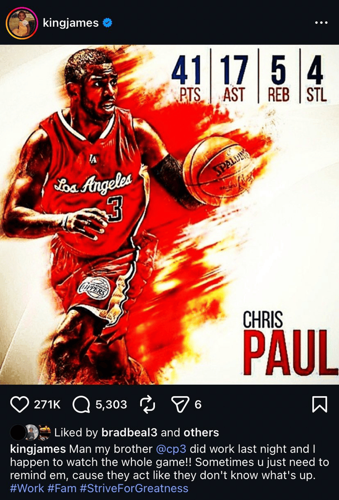 库里昔日被晃倒 保罗次日狂砍41分17助攻引詹姆斯