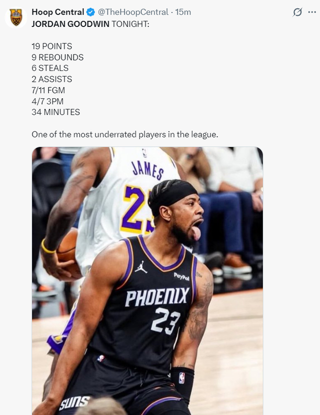 太阳力克勇士晋级季后赛 杰伦格林古德温联手狂